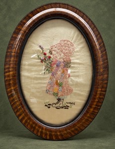 Vintage Holly Hobbie Embroided Picture in Antique Bubble Frame