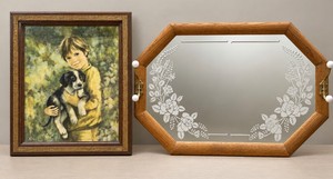 Etched Mirror And C. Mitchell Boy With Puppy Framed Picture