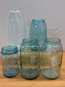 Lot of 5 Vintage Blue Mason Jars Antique