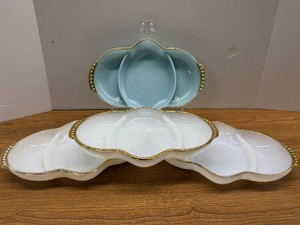 LOT Of Four Relish Dishes - Three Gold Trimmed Fireking And One Delphite