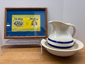 Striped Pitcher In Bowl And Vintage Mi-Boy Framed
