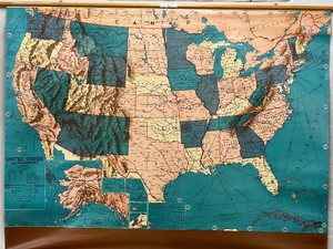 Vintage Graphic-Vue Weber Costello World Map Classroom Map Political and Visual Relief