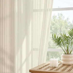 $21 Cream Striped Sheer Curtains 96 inches Long - Non See Through Light Filtering Semi Sheer Curtains for Living Room, Rod Pocket Window Drapes, 2 Panels, Each 42Wx96L Inches