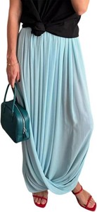 $20 Voghtic Womens High Waisted Bubble Maxi Skirt - Draped Asymmetrical Flowy Long Skirt (size unknown, guessing ML)