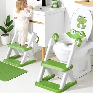 $30 COOSEYA Frog Toilet Seat, Potty Training Seat for Toddler, Upgrade Potty Training 2 in 1 Toddler Toilet Seat for Boys Girls,Waterproof Soft Mat Non-Slip Step Stool