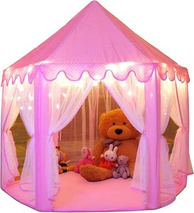 $37 Princess Tent Girls Large Playhouse Kids Castle Play Tent with Star Lights Toy for Children Indoor and Outdoor Games, 55 x 53 (DxH)