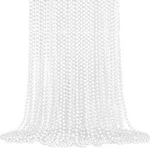 SHAOQINLIN 24 PCS White Bead Necklace, White Mardi Gras Beads, 4th of July Necklaces, 33 Round Party Beads for Patriotic Day, Christmas, Carnival Party Favors