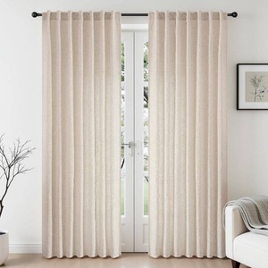 $37 CUCRAF Natural Linen Semi Sheer Curtains 84 Inches Long, Light Filtering Farmhouse Curtains for Bedroom Living Room, 2 Panels Set Rod Pocket & Back Tab Window Drapes (52 x 84 Inch, Beige)