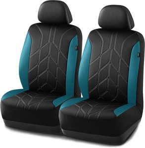 PIC AUTO Car Seat Cover, Piping Leather Front Seat Cover for Cars, Black & Blue Two-Tone Luxury Leather, Universal Fit, Durable, Airbag Compatible, Suitable for SUVs, Trucks, Sedans, and Vehicles
