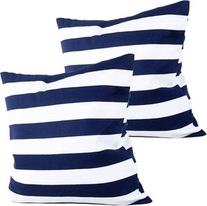 Leaveland Retro Navy Blue Stripe 16x16 Inch Set of 2 Cotton Polyester Square Throw Pillow Case Decorative Durable Cushion Slipcover Home Decor Sofa Porch Standard Size Accent Pillowcase Encasement