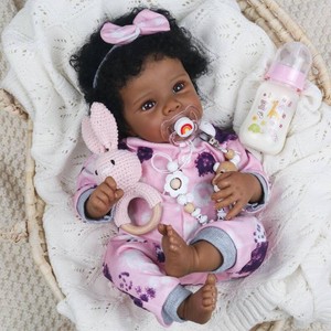 $40 WOOROY Realistic Reborn Baby Dolls Black Girl 18 Inch African American Doll  Newborn Baby with Soft Cloth Body, Lifelike Handmade Real Life Dolls, Real Baby Doll, Gift with Accessories for Kids Ages 3