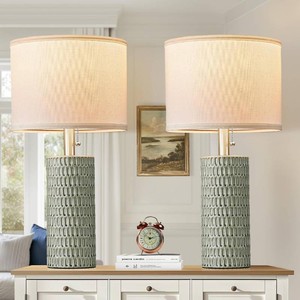 $50 Reaketon Modern Table Lamps Set of 2, Bedside Lamps for Nightstands, Green  20 Ceramic Table Lamps for Bedroom, Small Table Lamps for Living Room, End Table, Entryway, Kids Room, Pull Chain Switch