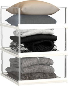 $37 Covetree 3 Pack Stackable Closet Organizers and Storage Shelves - Transparent Sweater Organizer for Closet, Bathroom, Kitchen, Cupboard, Laundry Room, and Office
