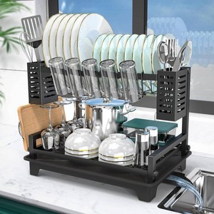 $26 Dish Drying Rack 2 Tier Dish Racks for Kitchen Counter and Sink  Large Dish Drying Rack with Drainboard & Utensil Holders - Stainless Steel Dish Drainers Kitchen Organization and Storage (see photos for slight damage)