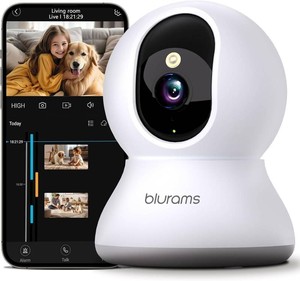 $20 Security Camera 2K, blurams Baby Monitor Dog Camera 360-degree for Home Security wSmart Motion Tracking, Phone App, IR Night Vision, Siren, Works with Alexa & Google Assistant & IFTTT, 2-Way Audio