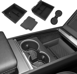 $30 4PCS Center Console Organizer Tray for 2025-2026 Tesla Model Y Juniper PremiumPerformance and 2024-2026 Model 3 Highland, Armrest Storage Box, Lower Console Tray, Cup Holder Liner  Tesla center console organizer tray set