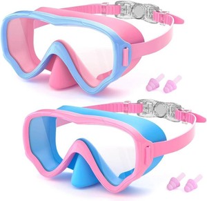 COOLOO 2 Packs Kids Goggles with Nose Cover, 180  Wide View Swimming Goggles for Kids 4-16, No More Hair Snags Anti-Fog No-Leak Snorkel Mask for Boys Girls Youth