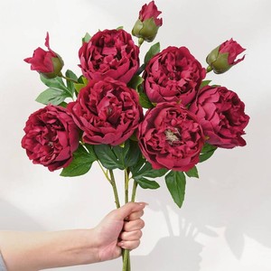 3PCS 22in Peonies Artificial Flowers, Real Touch Latex Peonies(Burgundy)  Lifelike Large Artificial Peonies Flowers Faux Peony Flowers for Centerpiece Wedding Party Home Decor