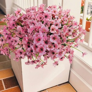 Geegoods 16 Bundles Pink Artificial Mums Flowers for Outdoors  Faux Flowers for Front Door, Garden, Porch, Window Box, Patio & Home Decor