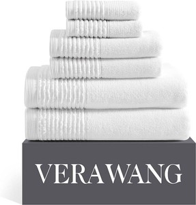 $54 Vera Wang - Bath Towels, Plush Cotton Bathroom Towels with Zero Twist Design, Highly Absorbent & Low-Lint, Set of 6 (Sculpted Pleat White)