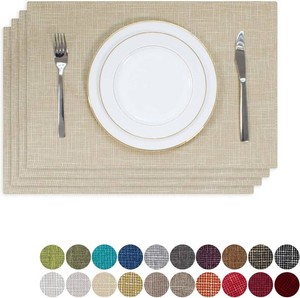 Kevin Textile Table Mats Set of 4 Heat Resistant Washable Placemats for Parties Buffet Dinner, 13 x 19 inches, Light Beige