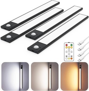 $32 12 Under Cabinet Lighting Wireless, Remote, Motion Sensor, 4Pack, Black  0.33 Ultra-thin Aluminum Alloy Body, USB-C Rechargeable, 3-Color-Temp, Dimming, Magnetic, 30Day Runtime for Kitchen Closet (ONE IS MISSING)