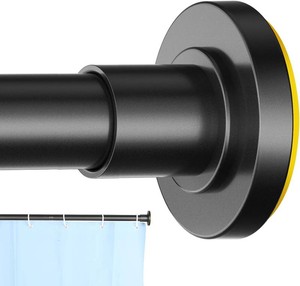 CorkLatta 1 Heavy Duty Black Shower Curtain Rod 31 to 80 Inch,Adjustable  Stainless Steel Tension Curtain Rod Non slip, No Drill Shower Rods for Bathroom,Easy Install