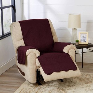 $22 Great Bay Home Reversible Recliner Cover - Washable Slipcover Furniture Protector with Elastic Straps - Perfect for Kids & Pets - Quilted & Stitched Detail (WineLight Grey)