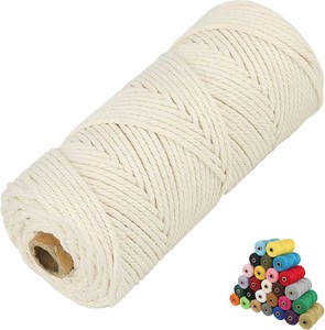 Macrame Cotton Cord, 23456mm Natural Cotton Cord Perfect Macrame Supplies for Macrame Plant Hangers DIY Crafts (Natural White, 3mm109Yards)