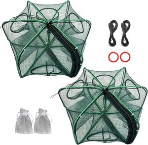 2Set Foldable Minnow Trap,Fishing Bait Trap,Small Fish Trap,16  8.5 inches(6Holes)