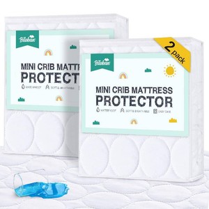 Mini Crib Mattress Protector Sheets Waterproof 2 Pack, Quilted Pack and Play Mattress Pad Cover Fits for Mini CribPlayenPack and Play Mattress, White, 38x24
