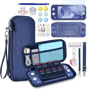 innoAura Switch Lite Case 18-in-1 Accessories Bundle for NS Switch Lite (2019), with Protective Carrying Case, Game Holder, Screen Protector & Cute Thumb Grips, Blue