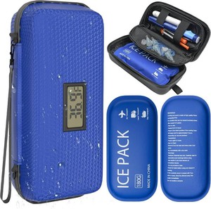 $23 Insulin Cooler Travel Case TSA Approved Diabetic Medicine Cooling Bag with Digital Temperature Display, 2 Ice Pack