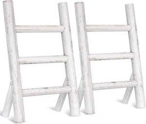 $30 Cinnvoice 2 Pcs Wooden Tea Towel Ladder Rustic Hand Towel Stand Rack Mini Countertop Towel Stand Farmhouse Wood Counter Towel Holder for Bathroom Country Kitchen Office (White)