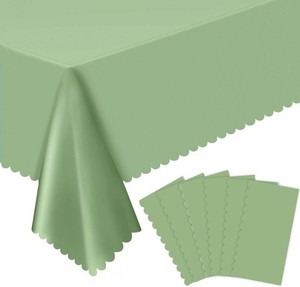 6 Pack Plastic Sage Green Tablecloth, 54 X 108Inch Scalloped Table Cover Disposable Sage Green Tables Cloth for Rectangle Tables Waterproof Table Cover for Baby Shower Bridal Tea Party Wedding