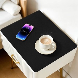 PU Leather Desk ProtectorNightstand Mat, 15.7X11.8 in Black  Anti-slip & anti-scratch, cuttable, waterproof, heat resistant, accessories for night stand, over bed table with wheels