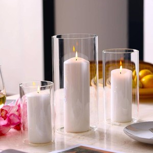 $20 PHOSPHOR Hurricane Candle HoldersFor Pillar Candle Clear Glass Cylinder Centerpieces Vases Table Decoration Centerpiece Floral Room Decor Clear Seeded Bubbles Living Dining Kitchen 3 Pieces