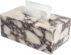 $74 DUANYAN Luxury Marble Tissue Box Cover, Calacatta Marble Tissue Box Holder  Long Stone Tissue Box Cover With Acrylic Bottom For Bathroom Office Desk Countertop Vanity Bedroom, Non-Slip, Marble Decor