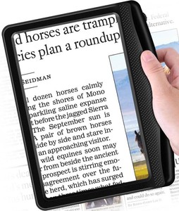 Rechargeable 5X Magnifying Glass for Reading, Large Bright Full Page Magnifier with Light, Handheld LED Dimmable Lighted, Lightweight Book Magnifier for Reading Small Prints Seniors Low Vision