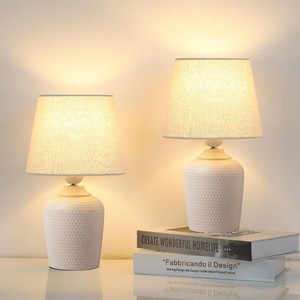 $50 11.8 Small Table Lamps Set of 2 for Bedroom Kids Room, Beige & Cream  Cute & Unique, Perfect for Bedside Nightstand Desk Nursery Reading, Fabric Shade