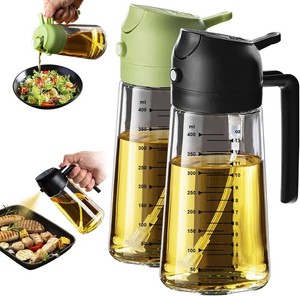 TrendPlain 16oz470ml Glass Olive Oil Sprayer for Cooking   2 in 1 Olive Oil Dispenser Bottle for Kitchen Gadgets and Air Fryer Accessories, Salad, BBQ - Black & Green