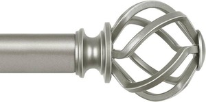 $33 KAMANINA Antique Silver Adjustable Curtain Rods for Windows 72 to 144 Inch  1 Inch Heavy Duty, Single Curtain Pole, Easy Wall Mount, for Living Room, Bedroom, Decorative Twisted Cage End, Size 32-144