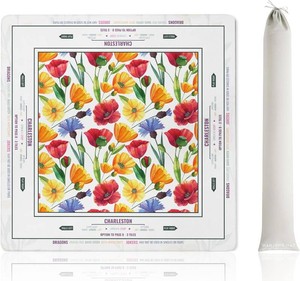 $40 Mahjong Mat (33x33) - Non-Slip Noise Reduction Gaming Mat for American Mahjong - Flower-tulip-11