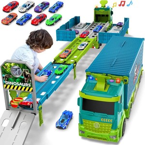 $30 Carrier Truck Race Track Toddler Toys, Dinosaur Toy Truck & 8 Race Cars  Foldable 3 Layer Toddler Track Playset, Dinosaur Toy Truck Car Kids Toy Gifts for Age 3 4 5 6 Year Old Boys Girls