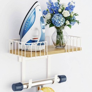 $26 TJ.MOREE Ironing Board Hanger Metal Wall Mount Iron and Ironing Board Holder, Laundry Room Decor and Storage with Large Storage White