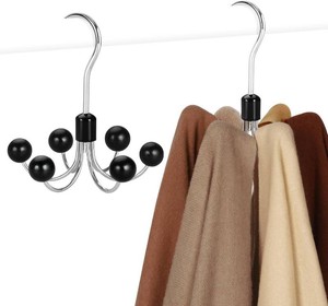 TOPIA HANGER Hoodie Hangers 2-Pack with 6 Wood Balls, 360 Swivel Purse Hanger, Scarf Hanger, Closet Hooks, Handbag Organizer, Bra Hanger, Accessory Organizers for Scarf, Tanktop, Hat, Hoodie CT43B