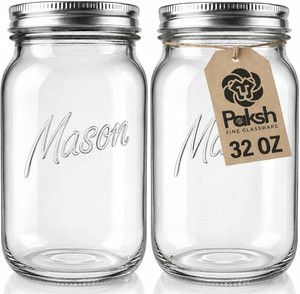 Paksh Novelty Wide Mouth Mason Jars 32 oz, Mason Jars with Lids, 2-Pack  32 oz mason jars, glass quart mason jars wide mouth with lids, canning jars, pickling jars, food storage, meal prep