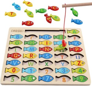 Magnetic Wooden Fishing Game Toy for Preschoolers, Alphabet Fish Catching Counting Games Puzzle with Numbers and Letters, Preschool Learning ABC and Math Educational Toys for 3 4 5 Years Old Kids