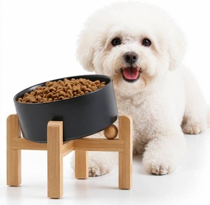 Petygooing Black RaisedElevated 15 Slanted Ceramic Dog Bowl for Small Breeds,Tilted Anti Slip Pet Feeding Bowl,Food Water Dish with Stand for Cats and Small Dogs Puppy 13.5 OZ (5.1In 1.7 Cups)