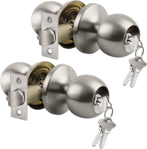 BESTTEN 2 Pack Keyed Differen Entry Door Knob with Lock, Satin Nickel  Easy Install, Heavy Duty Handle for Exterior Door and Front Door, Standard Ball
